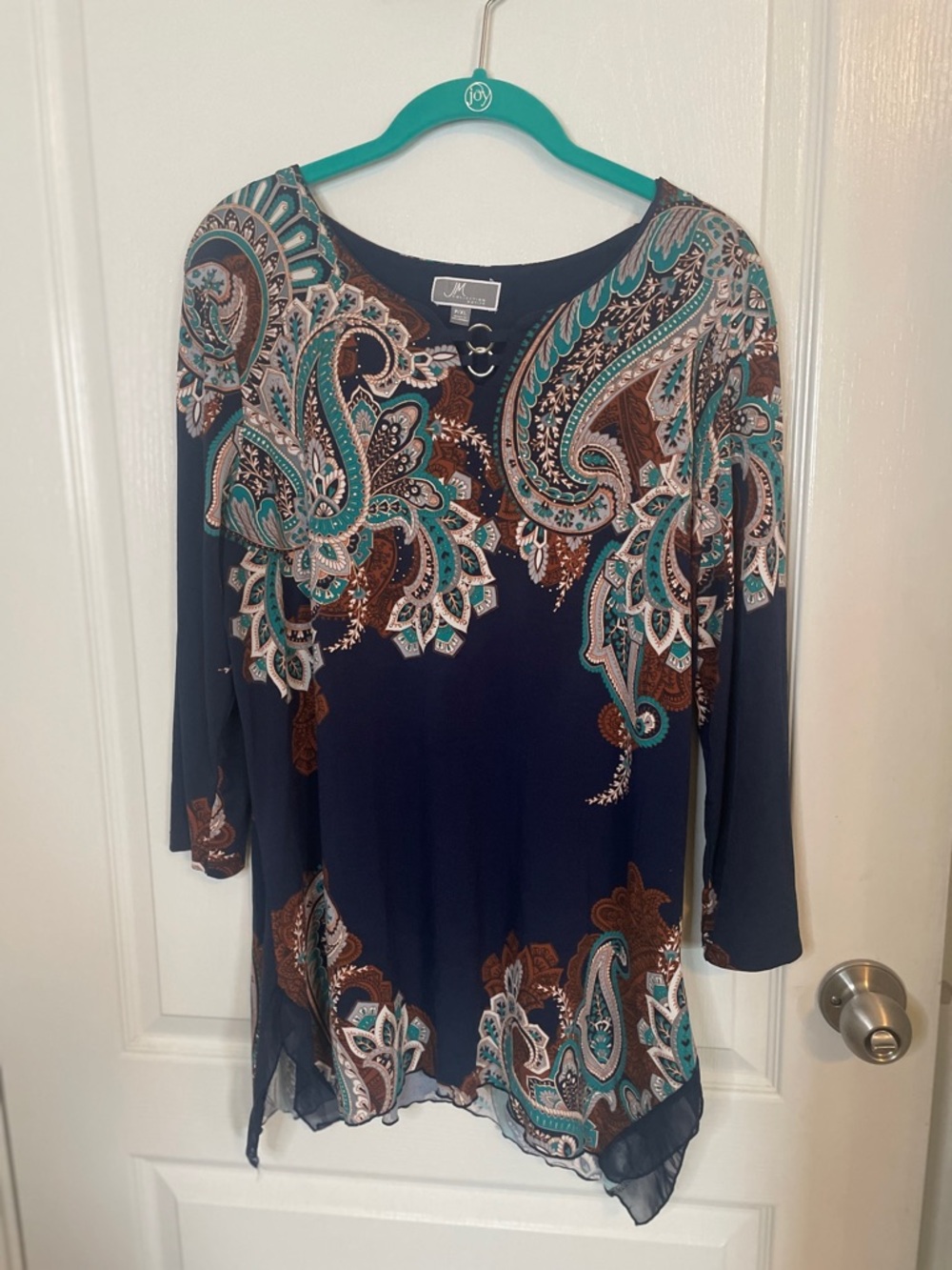 JM Collection Navy Paisley Tunic Top PXL